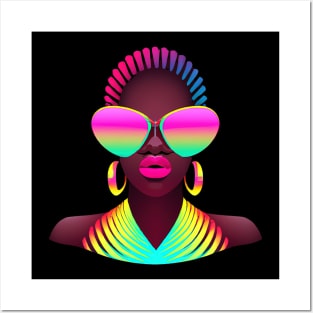 Retro African Woman Beautiful Pink Neon Black History Colorful Posters and Art